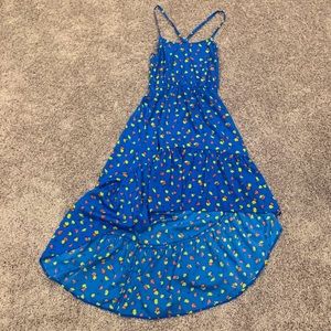 High-low blue patterned dress